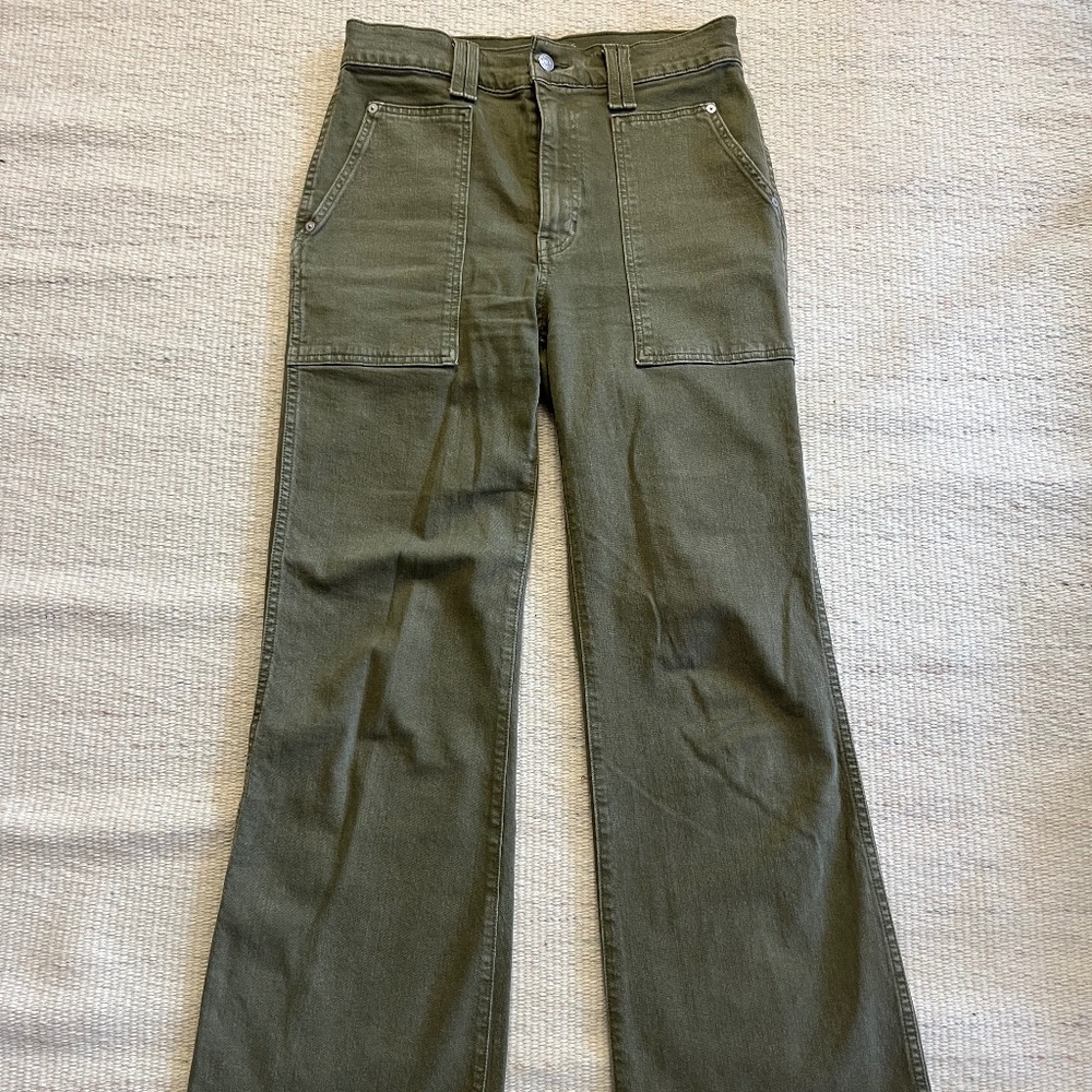 Madewell High Rise Flared Army Green Jeans Size 27